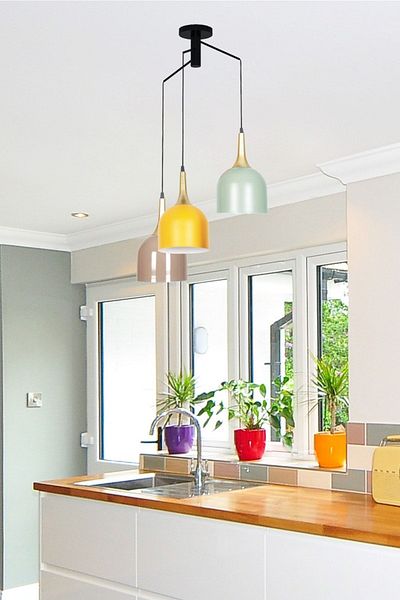 Fer Avize Reina Authentic Design Living Room - Cafe - Kitchen - Children's Room Brown Orange Green Color Mix 3-Piece Chandelier