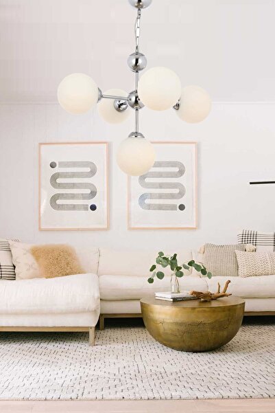 Fer Avize Bodrum Modern Retro Krom Kasa Beyaz Camlı Salon - Mutfak - Yatak Od...