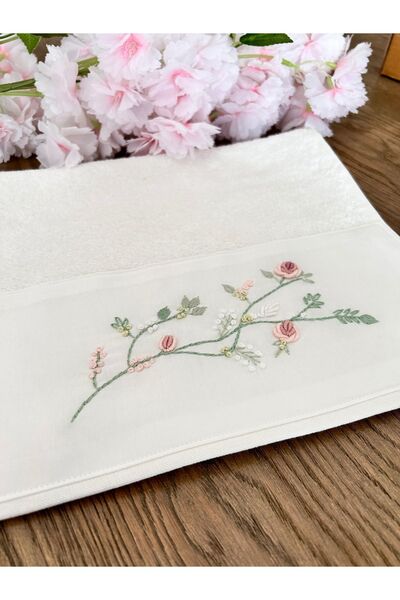 Myçeyizcim Çeyizlik Rokoko Nakışlı Bahardalı Bambu Mutfak Havlusu (50x30cm)