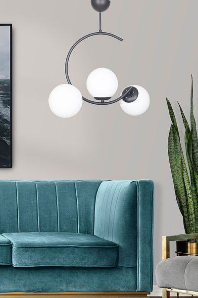 Fer Avize Julia Crescent Model Black and White Glass - 3-Piece Chandelier Living Room Kitchen Bedroom