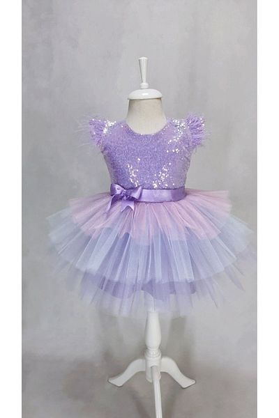 Kidstore Girl's Lilac Sequin Unicorn Colored Dress