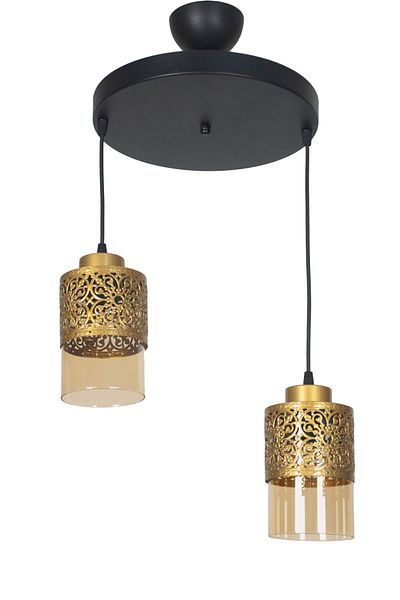 Fer Avize Fantastic Modern Design Pendant Lamp Black Color Honey Glass Living Room - Kitchen - Bedroom 2-Piece Chandelier