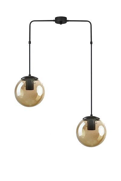 Fer Avize Recoba Modern Metal Case Honey Glass Living Room - Kitchen - Bedroom 2-Piece Chandelier
