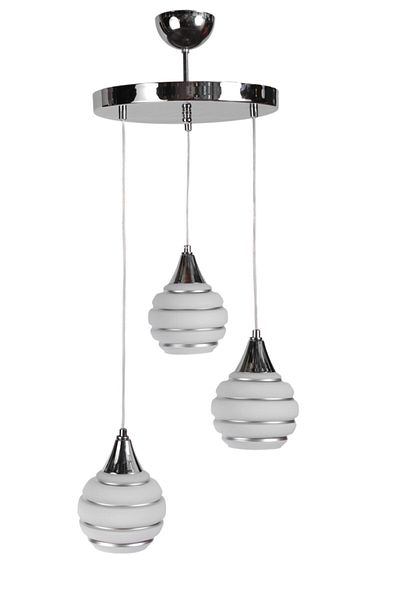 Fer Avize Funnel Modern Chrome Color 2046 Silver Glass Pendant Chandelier Living Room - Kitchen - Bedroom 3-Piece Chandelier