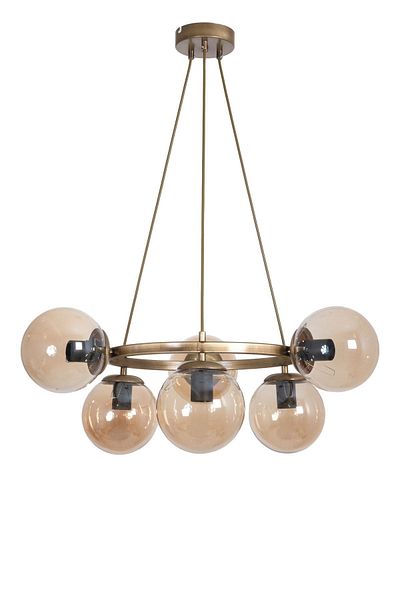 Fer Avize Modern Design World 6-Piece Chandelier - Gold Color Honey Glass for Kitchen, Living Room, Bedroom