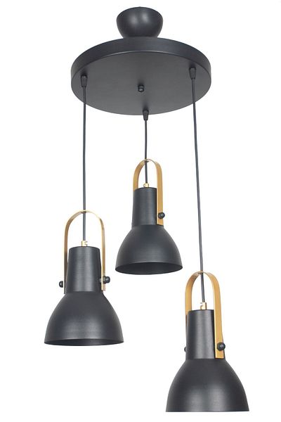 Fer Avize Relax Modern Metal Design Black Color Gold Detail Decorative Cafe-Kitchen Pendant Lamp 3-Piece Chandelier