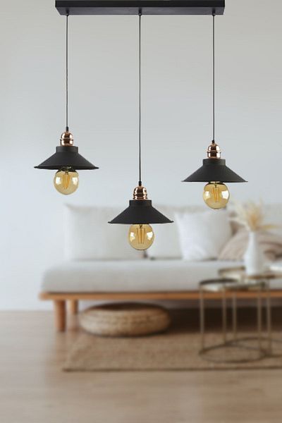 Fer Avize Alfa Modern Row Pendant Lamp Black Cafe - Kitchen 3-Piece Chandelier