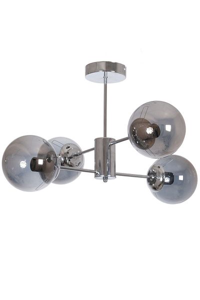 Fer Avize Oscar Modern Luxury Design Chrome Silver Color Case Smoked Glass Living Room - Kitchen - Bedroom 4-Piece Chandelier