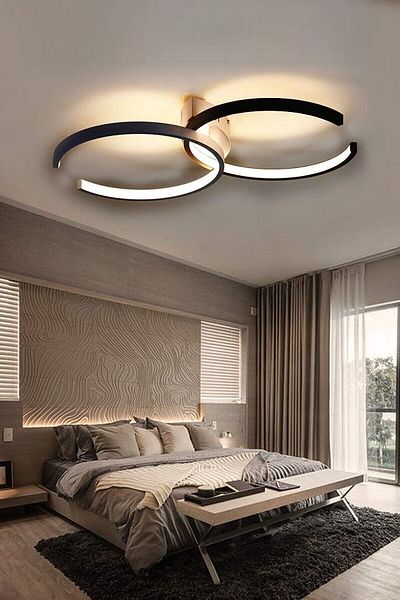 Fer Avize Noris Modern Design Black Color Living Room Kitchen Hall White Led 2-Piece Chandelier