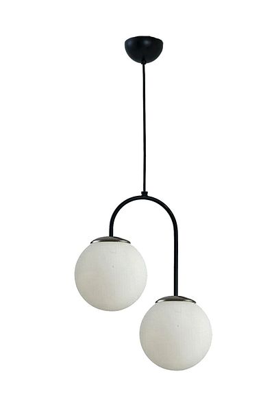 Fer Avize Janin Modern Pendant Lamp Black Color Body White Glass Living Room - Kitchen - Bedroom 2 Pieces Chandelier
