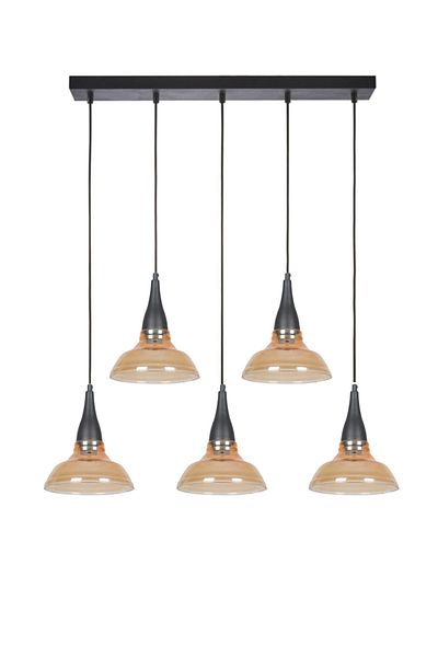Fer Avize Beray Special Design Living Room - Kitchen - Dining Table Top Row Honey Glass 5-Piece Chandelier
