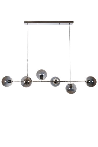 Fer Avize Simao Modern Design Chrome Color Smoked Glass Living Room - Dining Table Top - Kitchen Row 6-Piece Chandelier