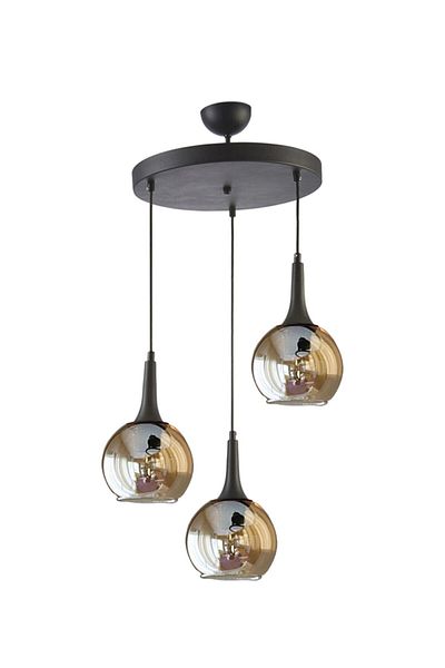Fer Avize Fred Modern Decorative Black Color Honey Glass Pendant Lamp Living Room - Kitchen - Bedroom 3-Piece Chandelier
