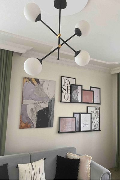 Fer Avize Salsa Modern Design Black Color White Glass Living Room - Kitchen - Bedroom 4-Piece Chandelier
