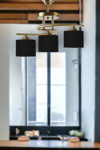 Fer Avize Fuji Modern Decorative Antique Color Living Room - Kitchen - Bedroom 3-Piece Black Fabric Headed Chandelier