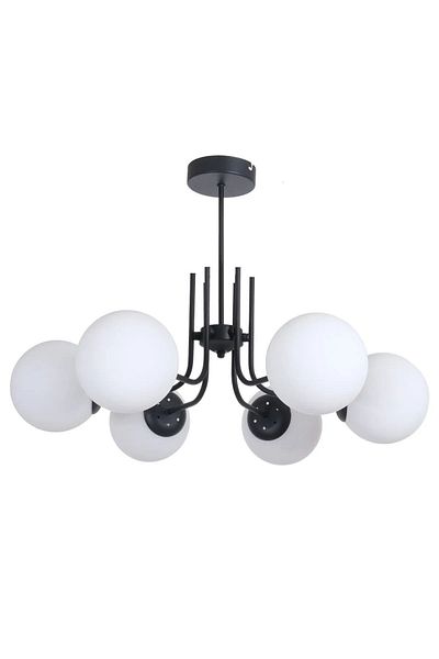 Fer Avize Tanya Modern Design Kitchen - Living Room - Bedroom - Ceiling Black Color White Glass 6-Piece Chandelier