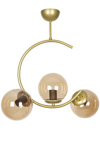 Fer Avize Julia Special Design - Crescent Model Antique - Gold Color Honey Glass 3-Piece Chandelier Set