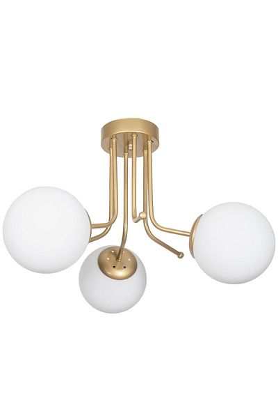 Fer Avize Daisy Luxury Modern Design Plafonier Gold Color White Glass Living Room - Kitchen - Bedroom 3-Piece Chandelier