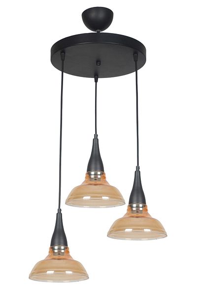 Fer Avize Beray Special Design Living Room - Bedroom - Kitchen - Honey Glass 3-Piece Chandelier