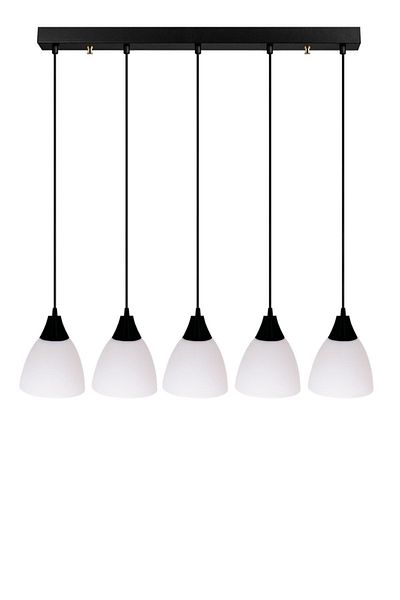 Fer Avize Daniel Modern Decorative Black Color White Glass Row Living Room - Kitchen - Bedroom 5-Piece Chandelier