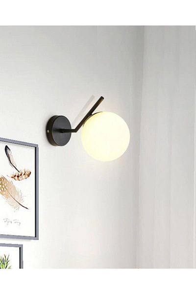 Fer Avize Sezen Special Design Black Color Body White Glass Sconce