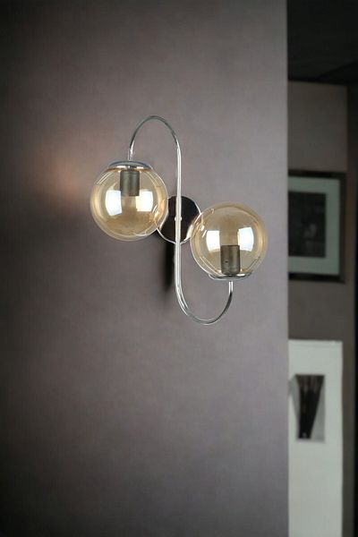 Fer Avize Jupiter Sconce Modern Design Chrome Color Honey Glass Cafe - Kitchen - Bedroom - Hall Wall Sconce