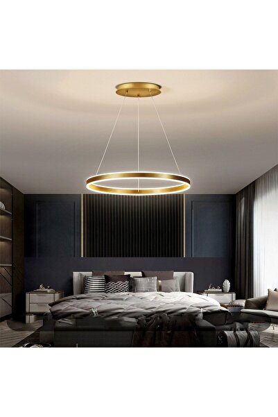 CATLUZ Gold Ø60cm Çember Led Lamba,yuvarlak Sarkıt Avize,modern Aydınlatma,dekoratif Işık 3000k
