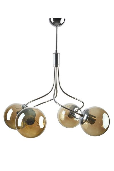 Fer Avize Napoli Modern Special Design Chrome Color Smoked Glass Living Room - Kitchen - Bedroom 4-Piece Chandelier