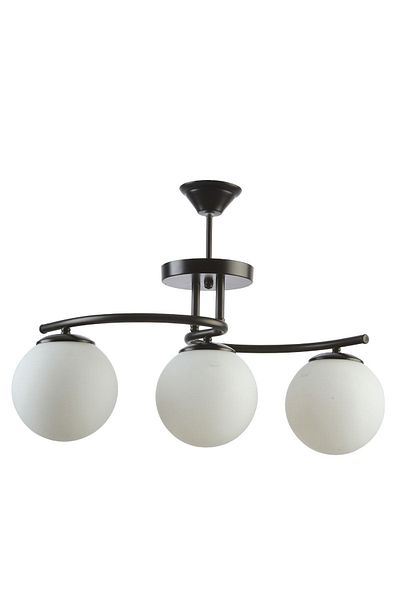 Fer Avize Linda Modern Black Color Closed Globe White Glass Living Room - Kitchen - Bedroom 3-Piece Chandelier
