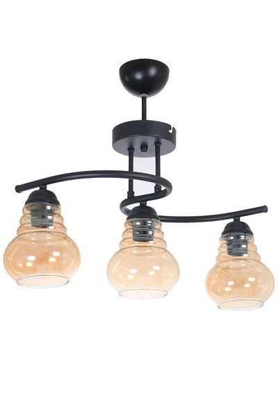 Fer Avize Fujilesya Modern Design Kitchen Living Room Bedroom Black Color Honey Glass 3-Piece Chandelier