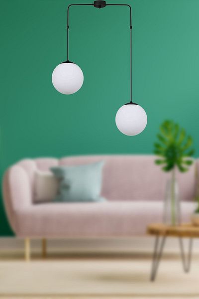 Fer Avize Recoba Modern Metal Case White Glass Living Room - Kitchen - Bedroom 2-Piece Chandelier