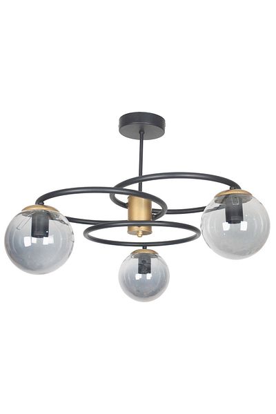 Fer Avize Loop Special Design Living Room - Kitchen - Bedroom Black Color Smoked Glass 3-Piece Chandelier