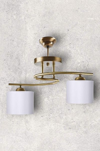 Fer Avize Fuji Modern Decorative Antique Color Living Room - Kitchen - Bedroom 2-Piece White Fabric Headed Chandelier