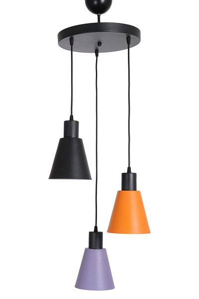 Fer Avize Trend Modern Design Living Room - Kitchen - Cafe Black - Orange - Lilac Color Pendant Lamp 3-Piece Chandelier
