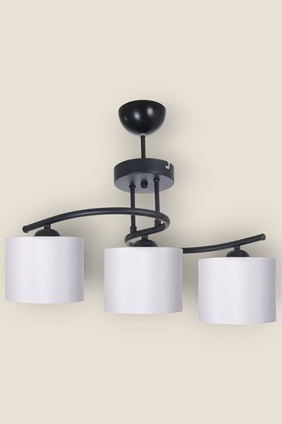 Fer Avize Fuji Modern Decorative Black Color Living Room - Kitchen - Bedroom 3-Piece Chandelier with White Fabric Head