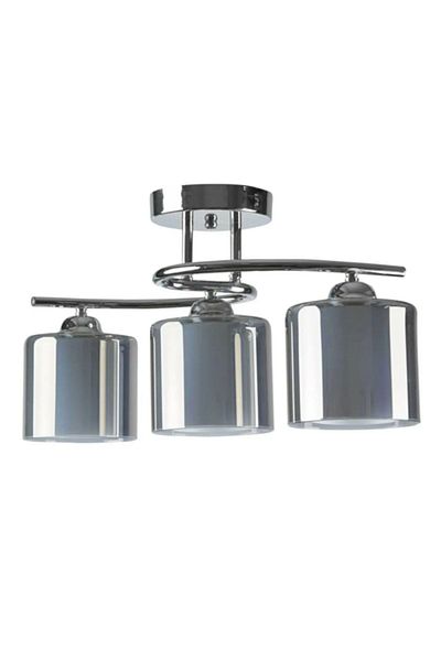 Fer Avize Fuji Modern Chrome Color Smoked Double Glass Living Room - Kitchen - Bedroom 3-Piece Chandelier