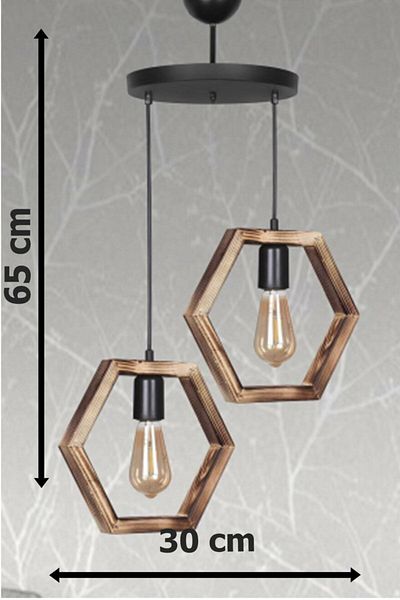 Fer Avize Wood Special Design Wooden Pendant Lamp Black Living Room - Kitchen - Bedroom 2-Piece Chandelier