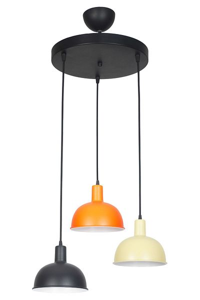 Fer Avize Prague Modern Children's Room - Set of 3 Black Orange Cream Pendant Lamp and Chandelier