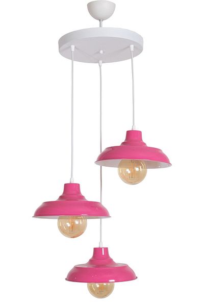 Fer Avize Sinyor Modern Design Living Room - Kitchen - Cafe - Children's Room Pink Color Pendant Lamp 3-Piece Chandelier
