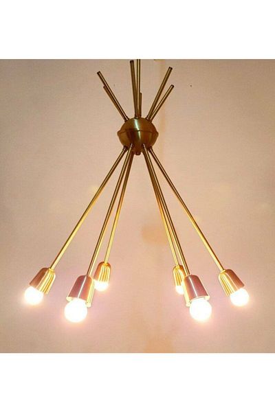 Fer Avize Rita Gold Colored Living Room - Kitchen - Bedroom 6-Piece Chandelier
