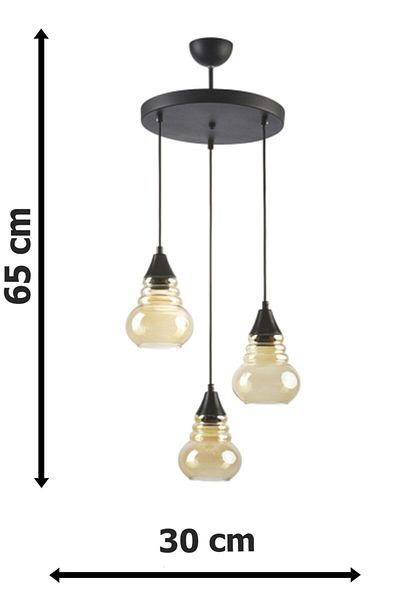 Fer Avize Oslo Modern Sports Balcam Black Color Pendant Lamp Living Room - Kitchen - Bedroom 3-Piece Chandelier