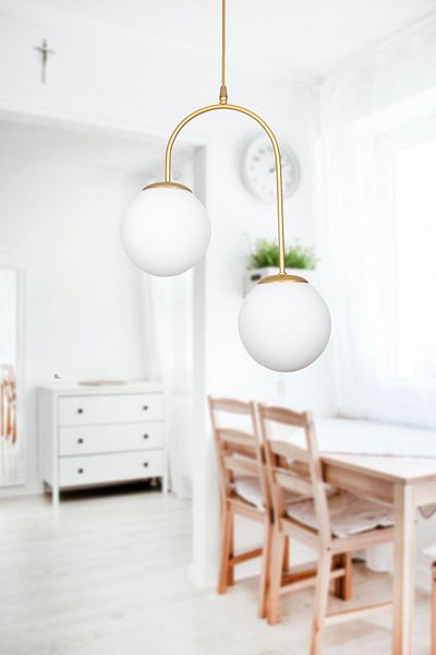 Fer Avize Janin Modern Pendant Lamp Antique Color Body White Glass Living Room - Kitchen - Bedroom 2-Piece Chandelier