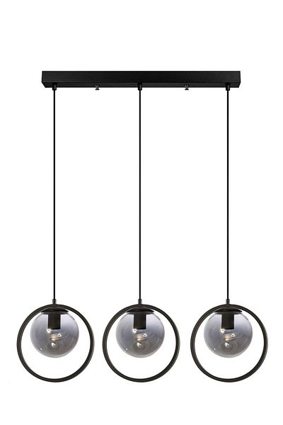 Fer Avize Nina Modern Design Black Color Smoked Glass Row Living Room - Kitchen - Bedroom 3-Piece Chandelier