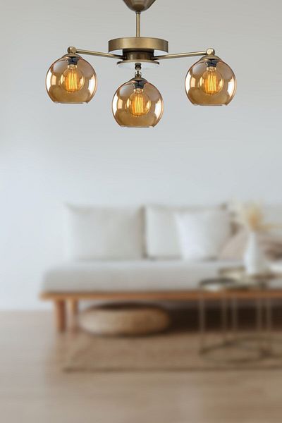 Fer Avize Topaç Modern Antique Body Balcam Living Room - Kitchen - Bedroom 3-Piece Chandelier