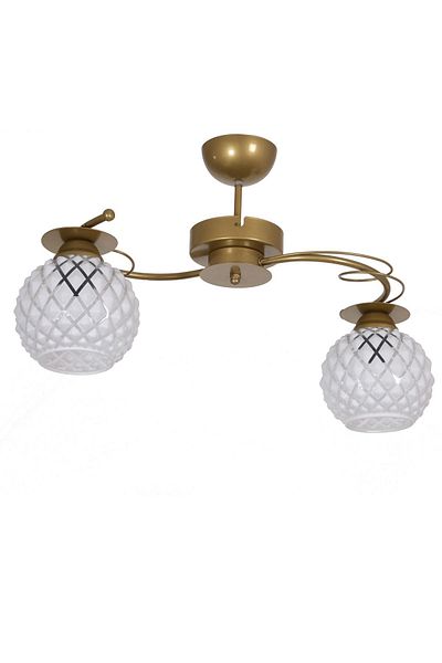Fer Avize Yankı Modern Decorative Antique Color White Embossed Glass Living Room - Kitchen - Bedroom 2-Piece Chandelier