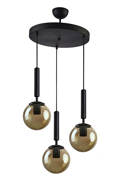 Fer Avize Carla Siyah Renk Gövde Füme Camlı Sarkıt Salon - Mutfak - Yatak Oda...