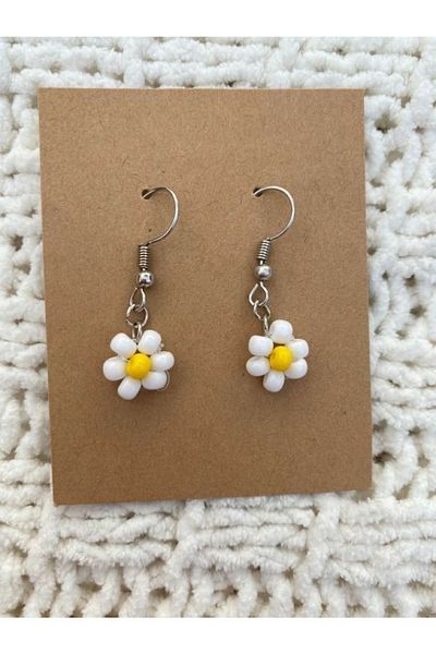 Stoneday Daisy Sand Bead Silver Detailed Dangle Design Earrings
