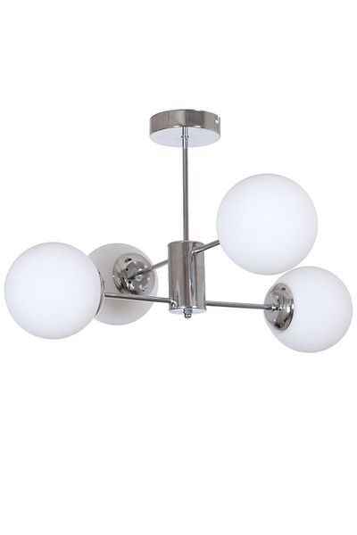 Fer Avize Oscar Modern Luxury Design Chrome Silver Color Case White Glass Living Room - Kitchen - Bedroom 4-Piece Chandelier