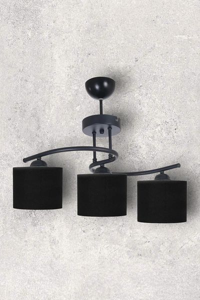 Fer Avize Fuji Modern Decorative Black Color Living Room - Kitchen - Bedroom 3-Piece Black Fabric Headed Chandelier