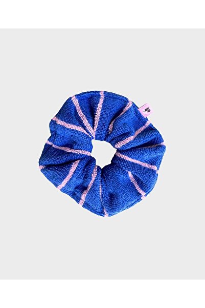 Punchiess Μπλε ροζ ριγέ πετσέτα Scrunchie αγκράφα